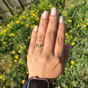Gold Filled Adjustable Ring 🌿 Green and Yellow Gem Summer Jewelry Size 6-7